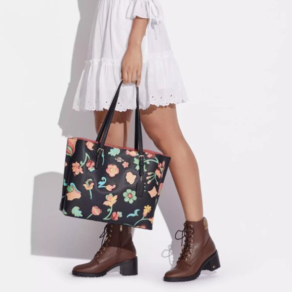 Coach Mollie Tote Dreamy Land Floral C8215 + Wallet Wristlet C8696 Midnight Gold - Picture 1 of 16